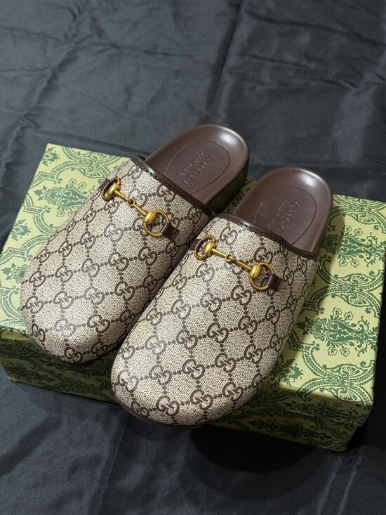 Gucci . Shoes - Gucci Brown Monogram Mules